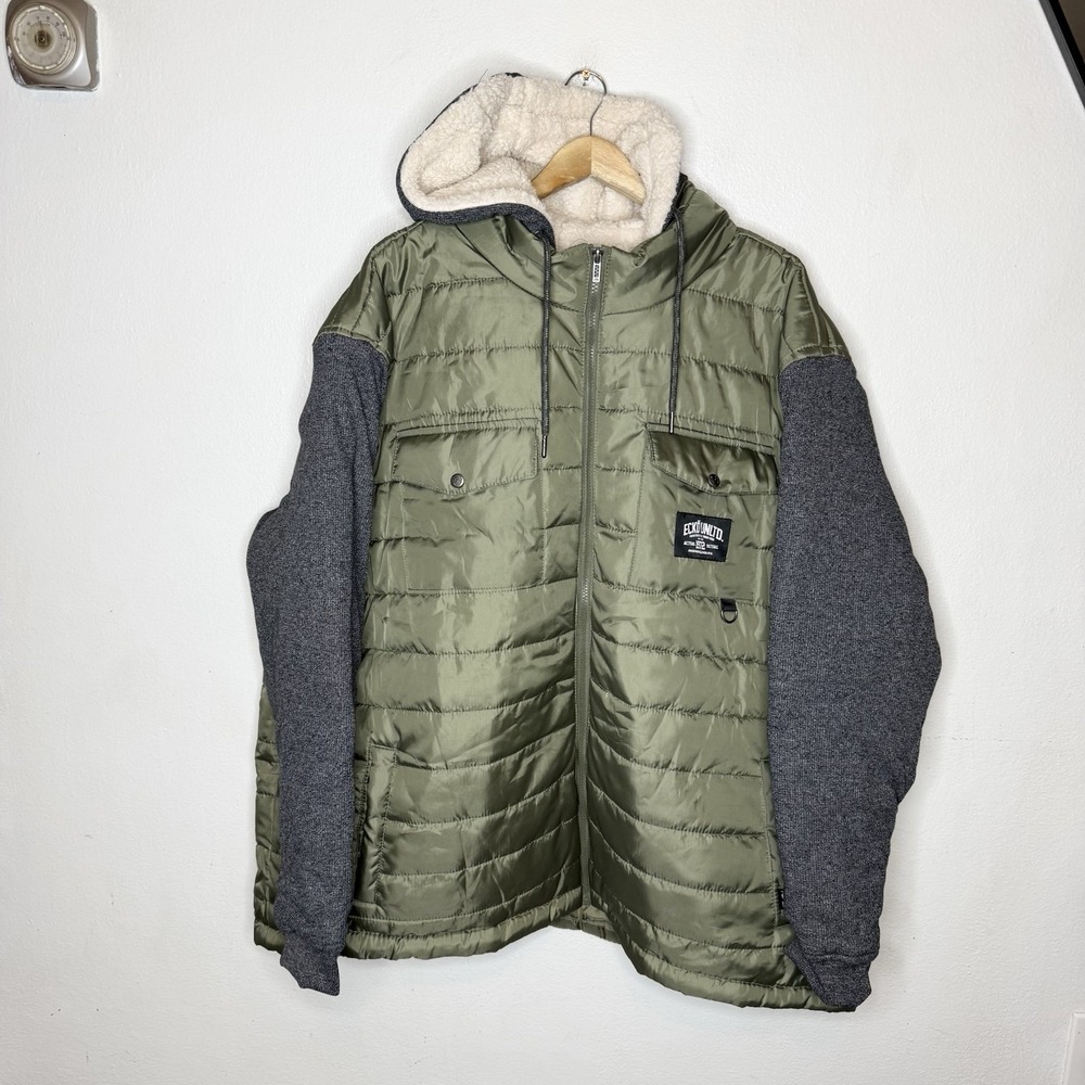 Echo Unltd Green‎ Gray Puffer Coat Hooded Pockets Winter Men's 5XL